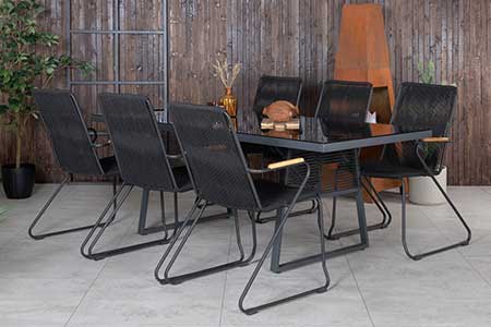 table de jardin 200 cm aluminium et verre noir